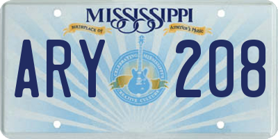 MS license plate ARY208
