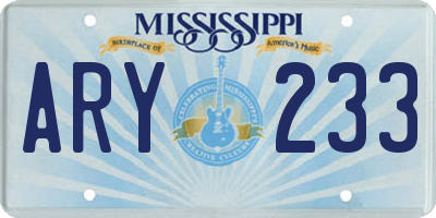 MS license plate ARY233