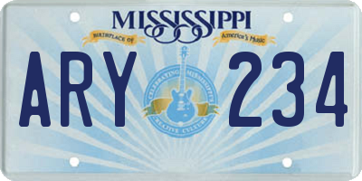 MS license plate ARY234