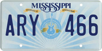 MS license plate ARY466