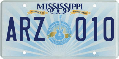 MS license plate ARZ010