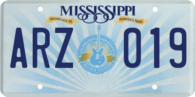 MS license plate ARZ019