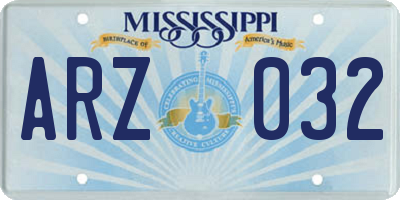 MS license plate ARZ032