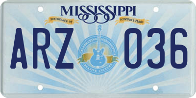 MS license plate ARZ036