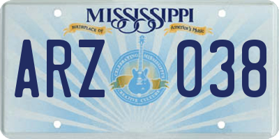 MS license plate ARZ038