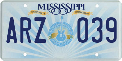 MS license plate ARZ039