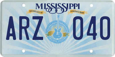 MS license plate ARZ040