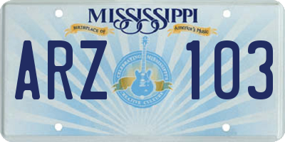 MS license plate ARZ103