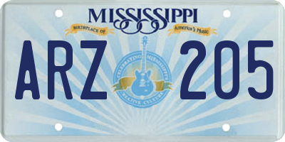 MS license plate ARZ205