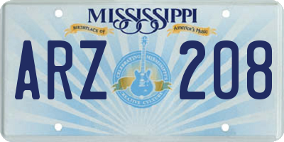 MS license plate ARZ208