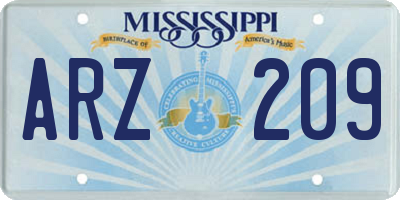 MS license plate ARZ209