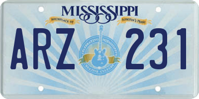 MS license plate ARZ231