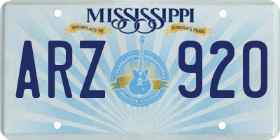 MS license plate ARZ920