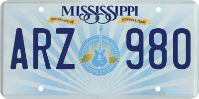MS license plate ARZ980