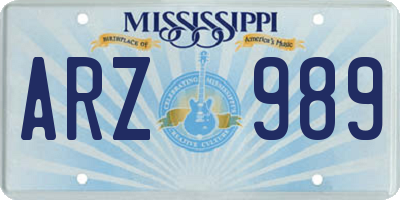 MS license plate ARZ989