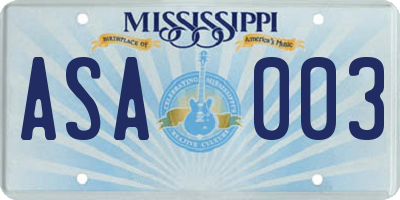 MS license plate ASA003