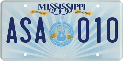 MS license plate ASA010
