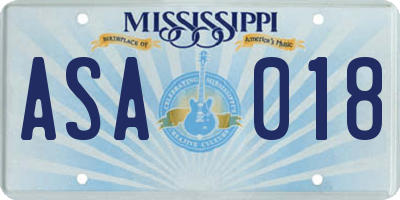 MS license plate ASA018