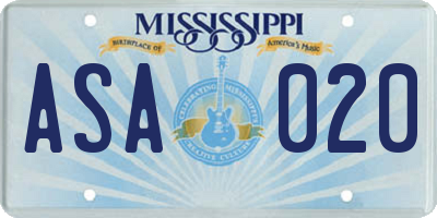 MS license plate ASA020
