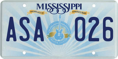 MS license plate ASA026