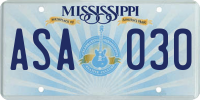 MS license plate ASA030