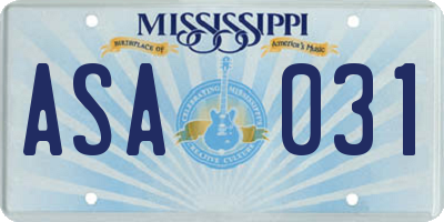 MS license plate ASA031