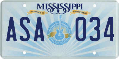 MS license plate ASA034