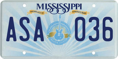 MS license plate ASA036