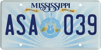 MS license plate ASA039
