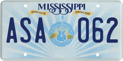 MS license plate ASA062