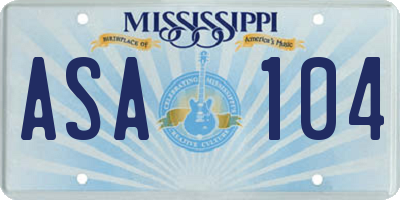 MS license plate ASA104