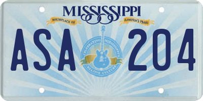 MS license plate ASA204