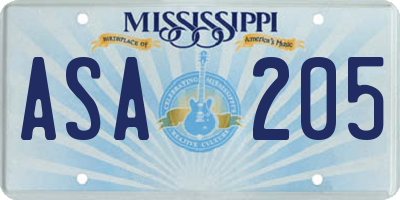 MS license plate ASA205