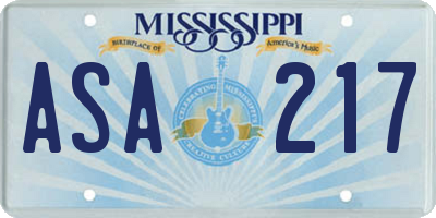MS license plate ASA217