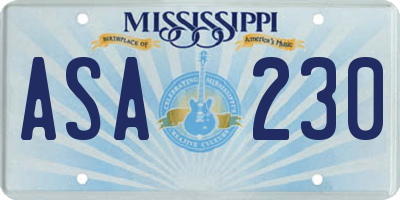 MS license plate ASA230