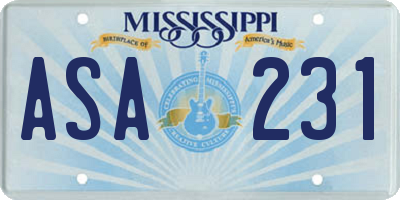 MS license plate ASA231