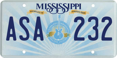 MS license plate ASA232
