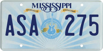 MS license plate ASA275