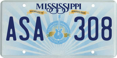 MS license plate ASA308