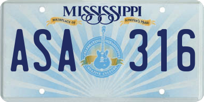 MS license plate ASA316