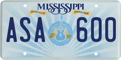 MS license plate ASA600