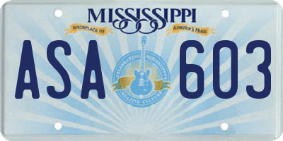 MS license plate ASA603