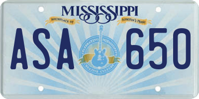 MS license plate ASA650