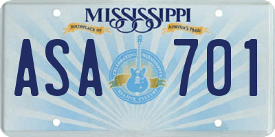 MS license plate ASA701