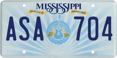 MS license plate ASA704