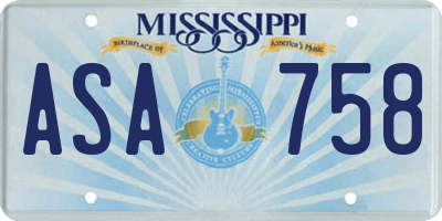MS license plate ASA758