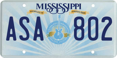 MS license plate ASA802