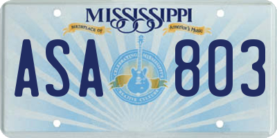 MS license plate ASA803