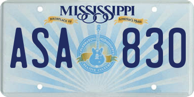 MS license plate ASA830