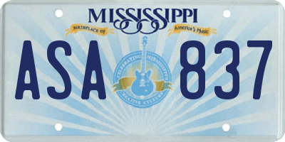 MS license plate ASA837